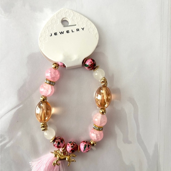 Bracelet unicorn tassel pink and golden NWT Fits up to 8 inch wrist - Picture 2 of 7